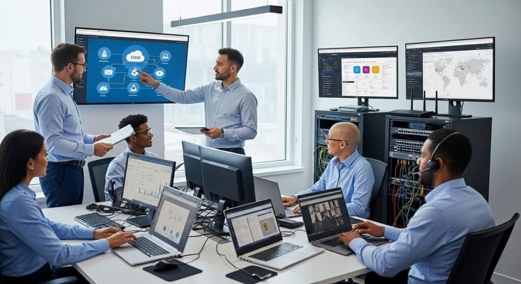 Business team using managed IT services in Arizona office