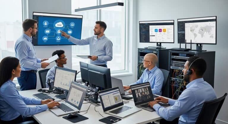 Business team using managed IT services in Arizona office
